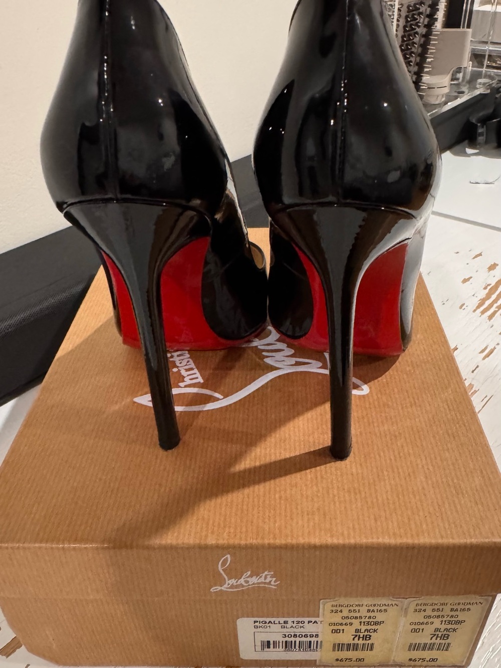 Christian Louboutin Black Patent Leather Stiletto Heels with Red Soles